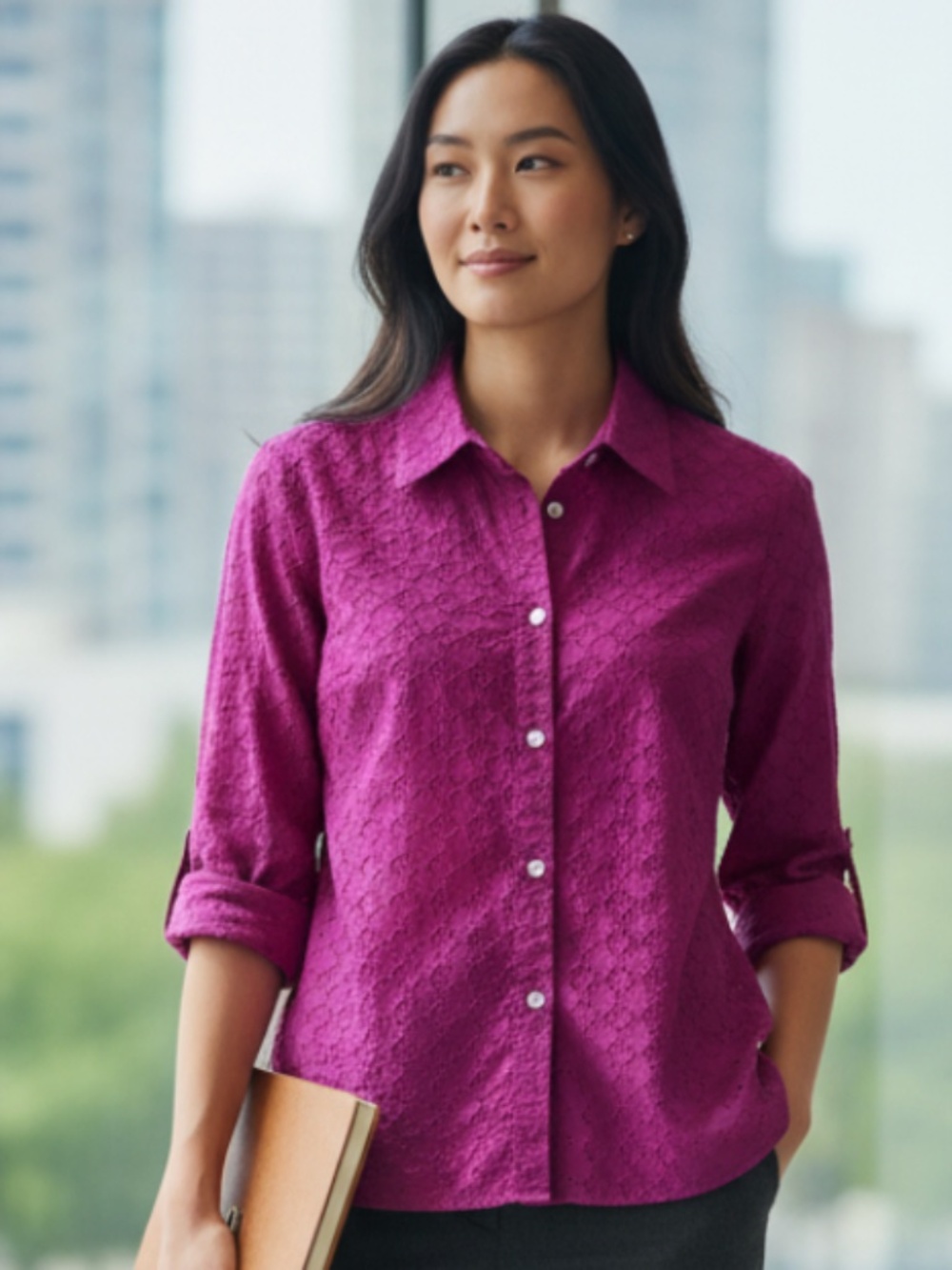 Talbots Blouse Shirt Top Button Down Sz 1X 16 18 Pink Eyelet Lace Career Chic